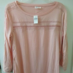 Gap pink long-sleeve t-shirt crochet details NWT